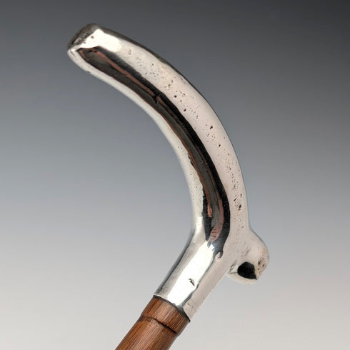 1902 British antique pure silver clutch handle walking stick 88cm J Howell & Co.